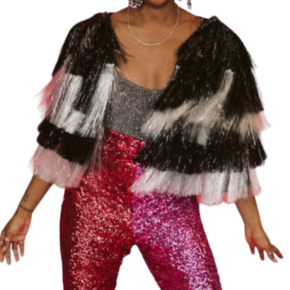 Fringe +Co Black And White Tinsel Jacket - Picture 2 of 12